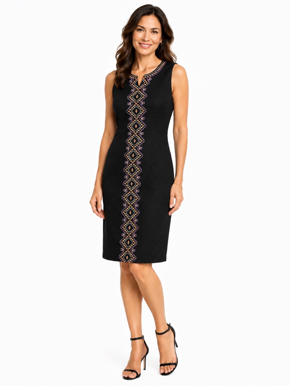 Peter Nygard Textured Embroidered Sheath Dress Black Size 8